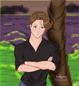 Commissioned by a client, half-body male with simple background
