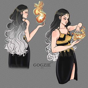 Aurelia, original character design. Half-body concept with outfit details.