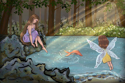 Magic Lake, illustration. Fantasy scene from my imagination